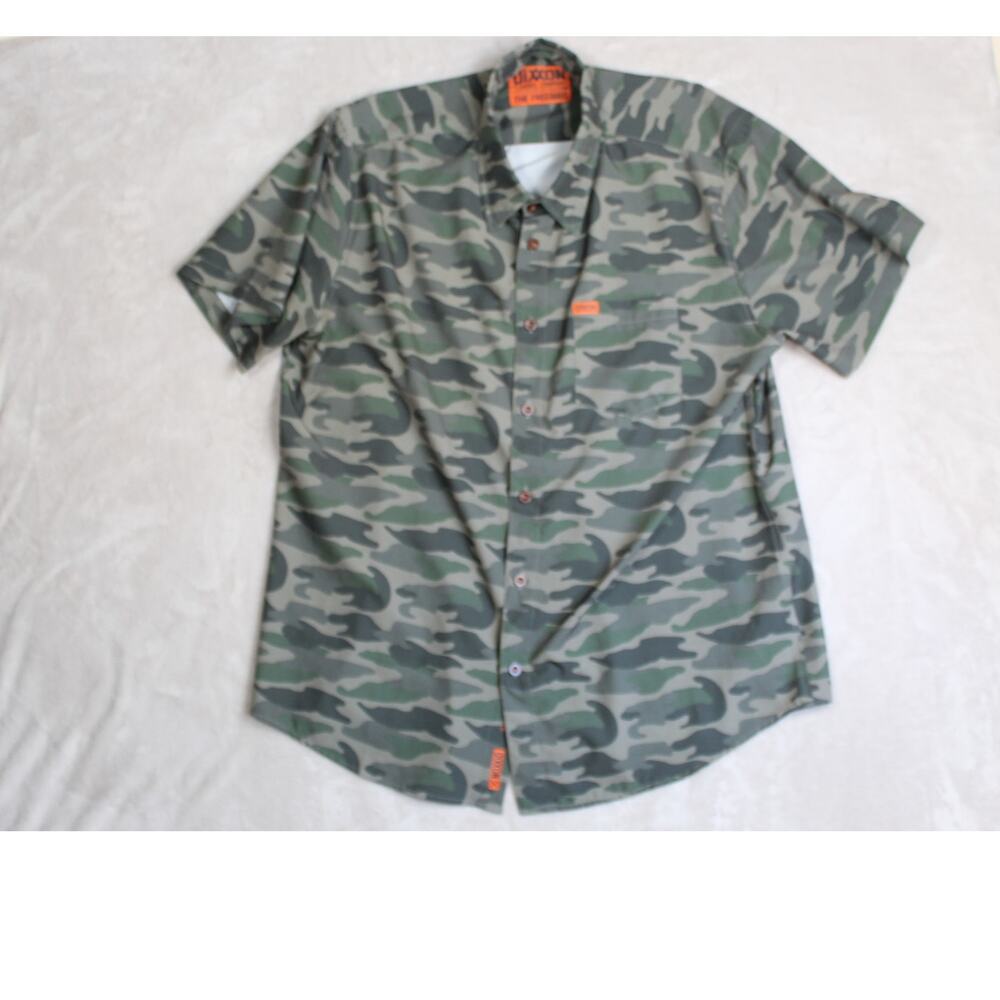 Dixxon The Freebird Shirt Mens XL Green Camo Button Up Western Biker Stretch